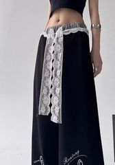 Lace Trim Waist Wide Leg Joggers