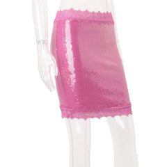 Pink See Through Sequin Midi Skirt