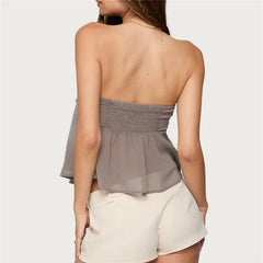 Grey Strapless Decorative Button Babydoll Top