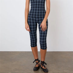 Plaid Ruched Capri Pants