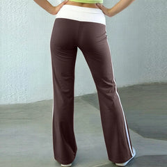 Low Rise Bootcut Fold Over Waist Side Stripe Sweatpants