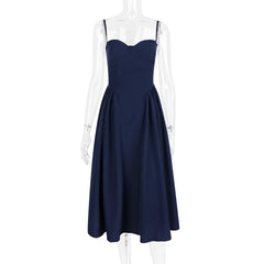 Solid Spaghetti Strap Bustier Pleated Midi Dress