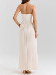 White Strapless Pleated Maxi Dress