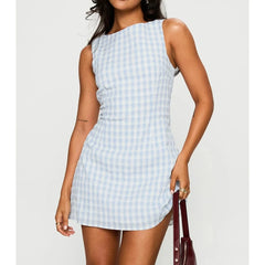 Striped Print Sleeveless Boat Neck Mini Dress