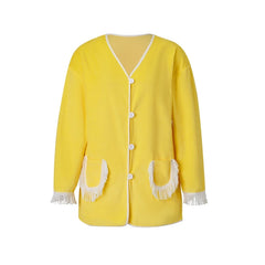 Long Sleeve Button‑Down Tassel Fringe Pocket Top And Elastic Waist Shorts Loungewear Set