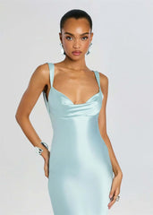 Mermaid Hem Open Back Cowl Strap Maxi Dress