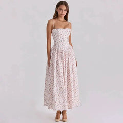 Floral Print Square Neck Strap Long Dress