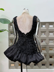 3D Flower Puff Hem Mini Dress