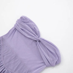 Purple See Through Strapless Pleated Mini Dress with Scarf