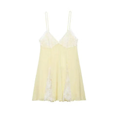 Yellow Lace Patchwork Spaghetti Strap Mini Dress