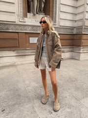 Brown Suede Zipper Cropped Jacket