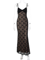Black Lace Open Back Cami Maxi Dress