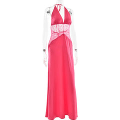 Satin Lace Patchwork V-neck Midi Dress