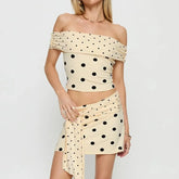 Polka Dots Print Off Shoulder Crop Top and Mini Skirt Set