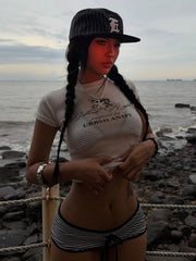 See Through Letter Print  Crop Top