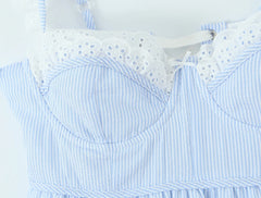 Blue Lace Back Striped Sling Mini Dress