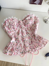 Pink Floral Lace Up Corset