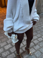 White Knit Deep V-Neck Mini Long Sleeve Dress