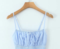 Smocked Ruched Tie Up Strappy Maxi Dress