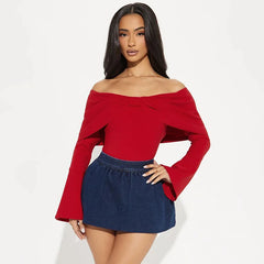 Bow One Shoulder Long-Sleeved Top