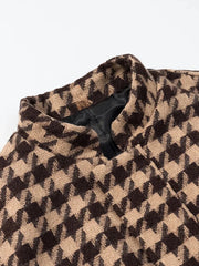 Brown Plaid Crop Coat And Shorts Set