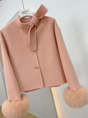 Faux Fur Cuff Cashmere Woolen Jacket