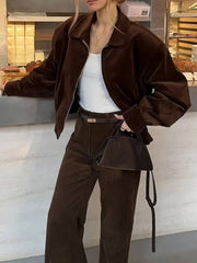 Brown Coudroy Zipper Jacket