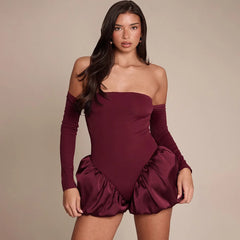 Off-Shoulder Satin Balloon Hem Romper