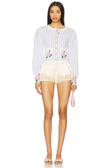 Stripe Knitted Flower Pockets Cardigan