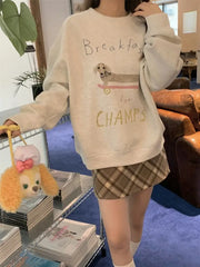 Cartoon Puppy Breakfast Printed Sweatshirt