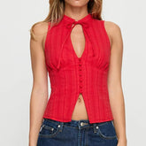 Keyhole Tie Front Sleeveless Top