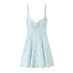 Blue Floral Print A-line Mini Dress
