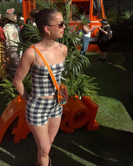 Black Checkered Cami Top And Shorts Set