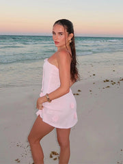Pink Knitted 3D Flowers Tube Mini Dress
