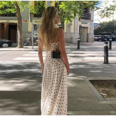 White Polka Dot Sling Top And Long Skirt Set