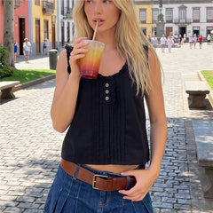 Ruffle U Neck Sleeveless Crop Top