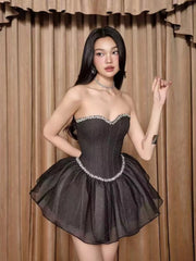 Grey Strapless Diamonds Beaded Mini Dress