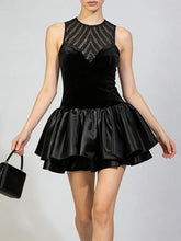 Black Sheer Sequin O-Neck Sleeveless Mini Dress
