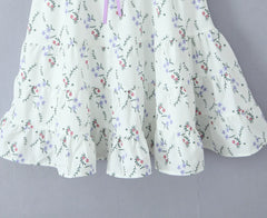 White Floral Print Puff Sleeve Square Neck A-line Mini Dress