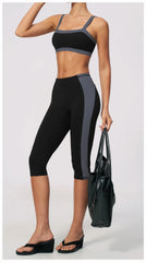 Two-Tone Contrast Seam Crop Top And Capri Leggings Set