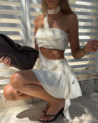 Ruffles Wrapped Tube Cut Out Mini Dress
