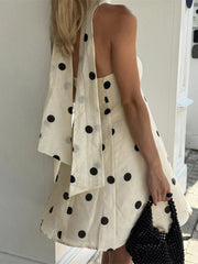 Tube White Polka Dot Strap Drape Mini Dress