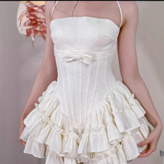 Sleeveless Bow Ruffles A-line Mini Dress