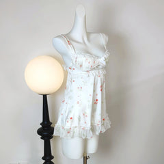White Satin Floral Print NIght Gown