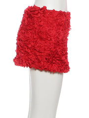 Red Satin Corset Top And 3d Flower Mini Skirt Set