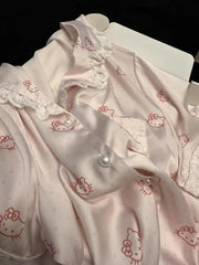 Pink Hello Kitty Ice Satin Shirt And Shorts Pajama Set