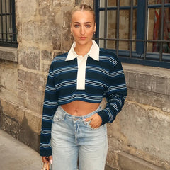Polo Long Sleeve Striped Cropped T-Shirt