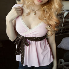 Pink Babydoll Polka Dot Bandage Top