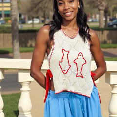 Fish Crochet Vest Tie Up Tank Top