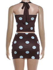 Polka Dot Reversible Halter Crop Top And Mini Skirt Set